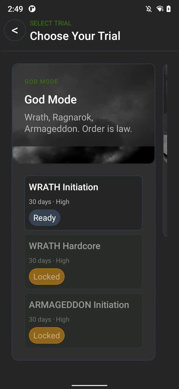 Challenge selection screen