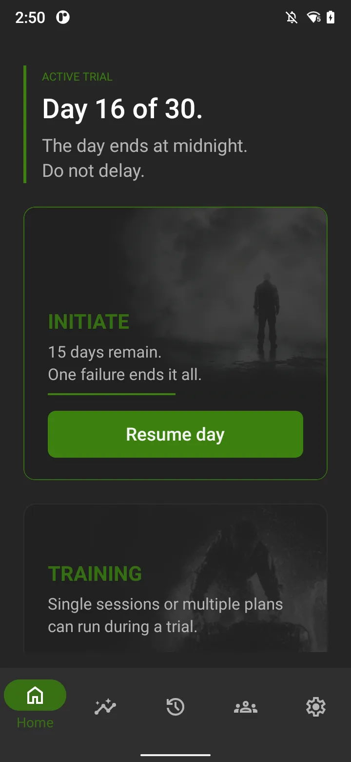 Home screen during active challenge